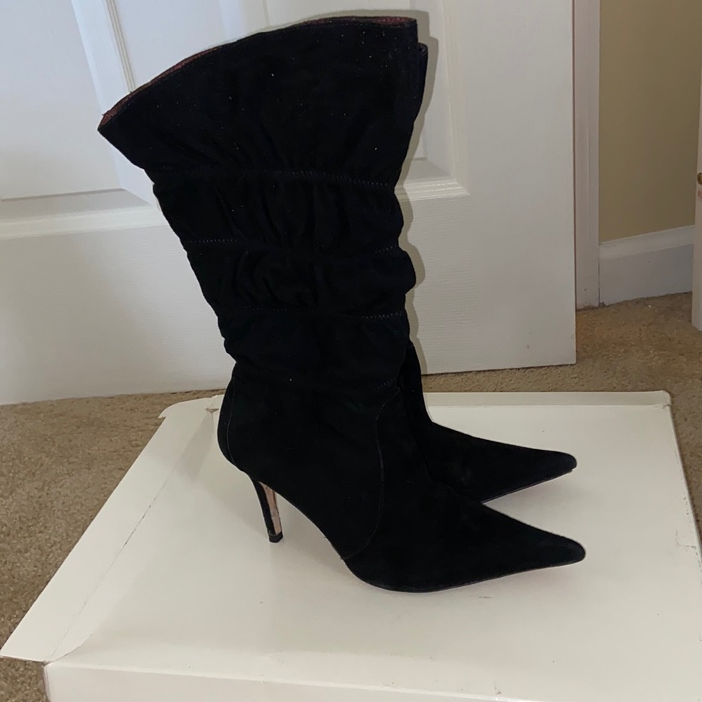 Bridget Shuster Black Suede Heeled Boots